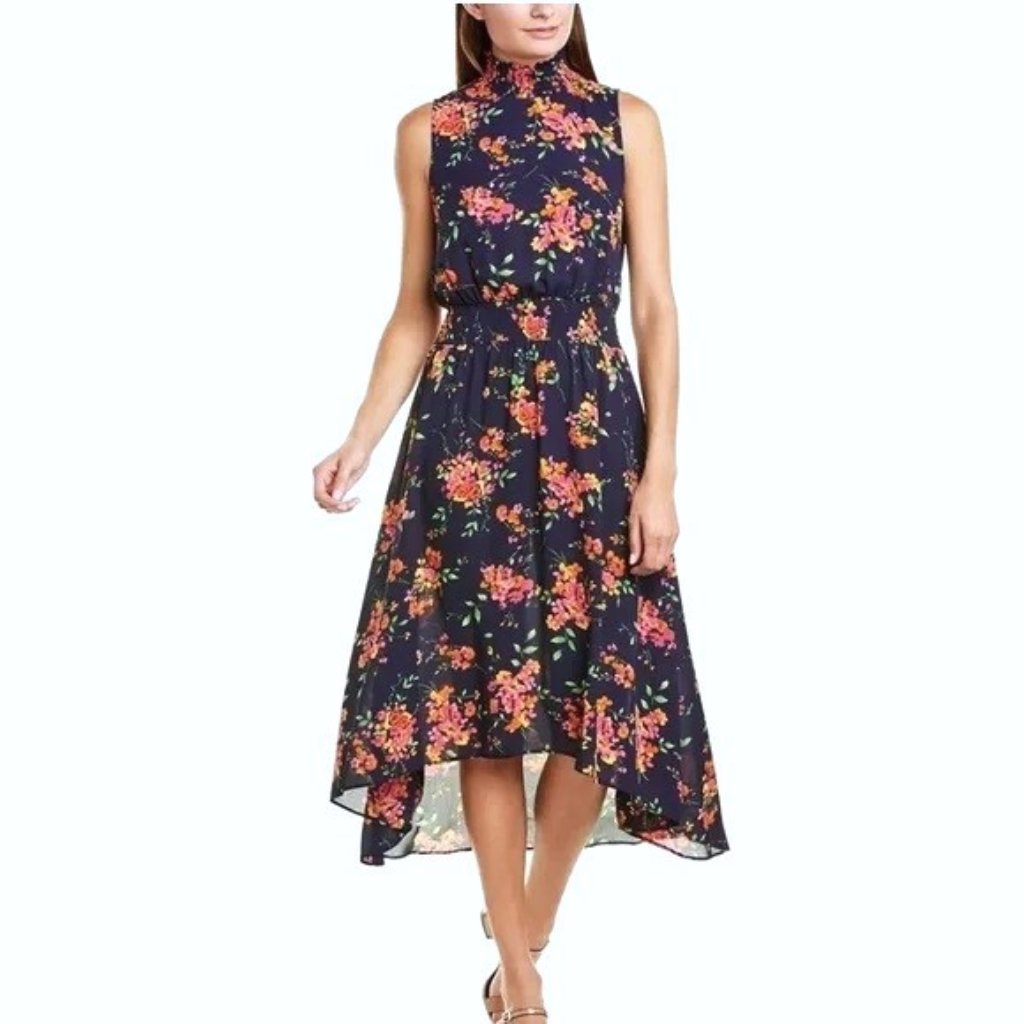 Nanette Lepore Navy Floral Print Midi Dress || Size 6